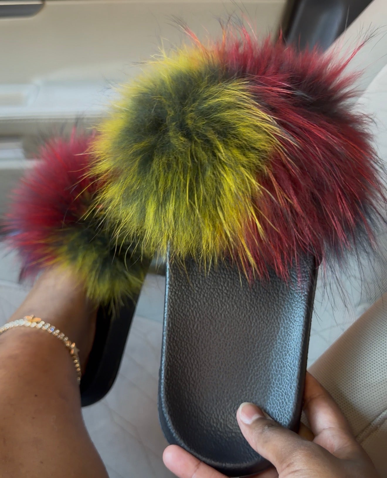 Rainbow Fur Slides